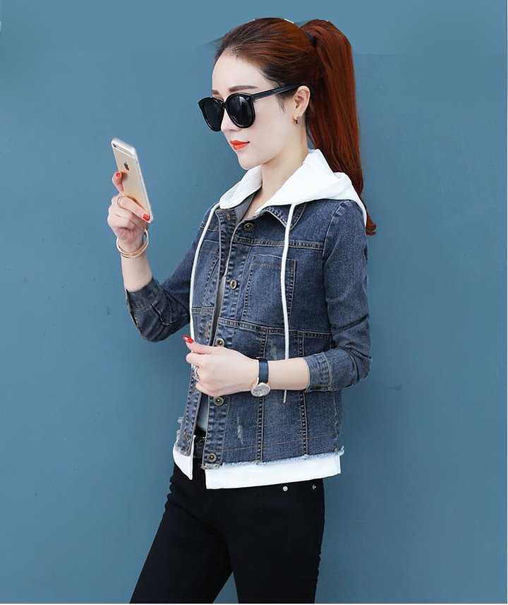 ÁO KHOÁC JEAN NỮ PHỐI NÓN TRẮNG